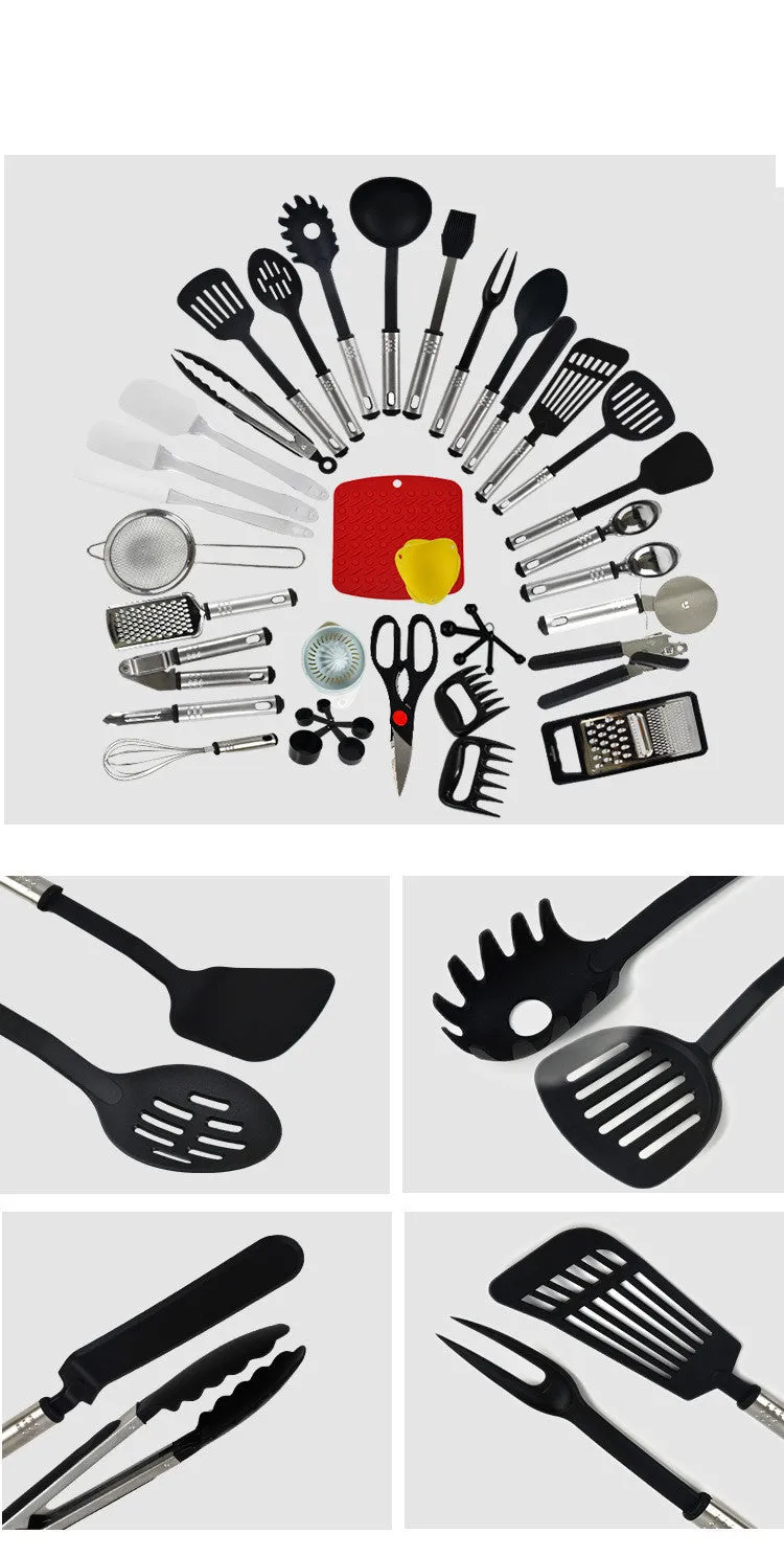 44-piece set of nylon non-stick kitchen utensils including spatulas and spoons in light luxury style