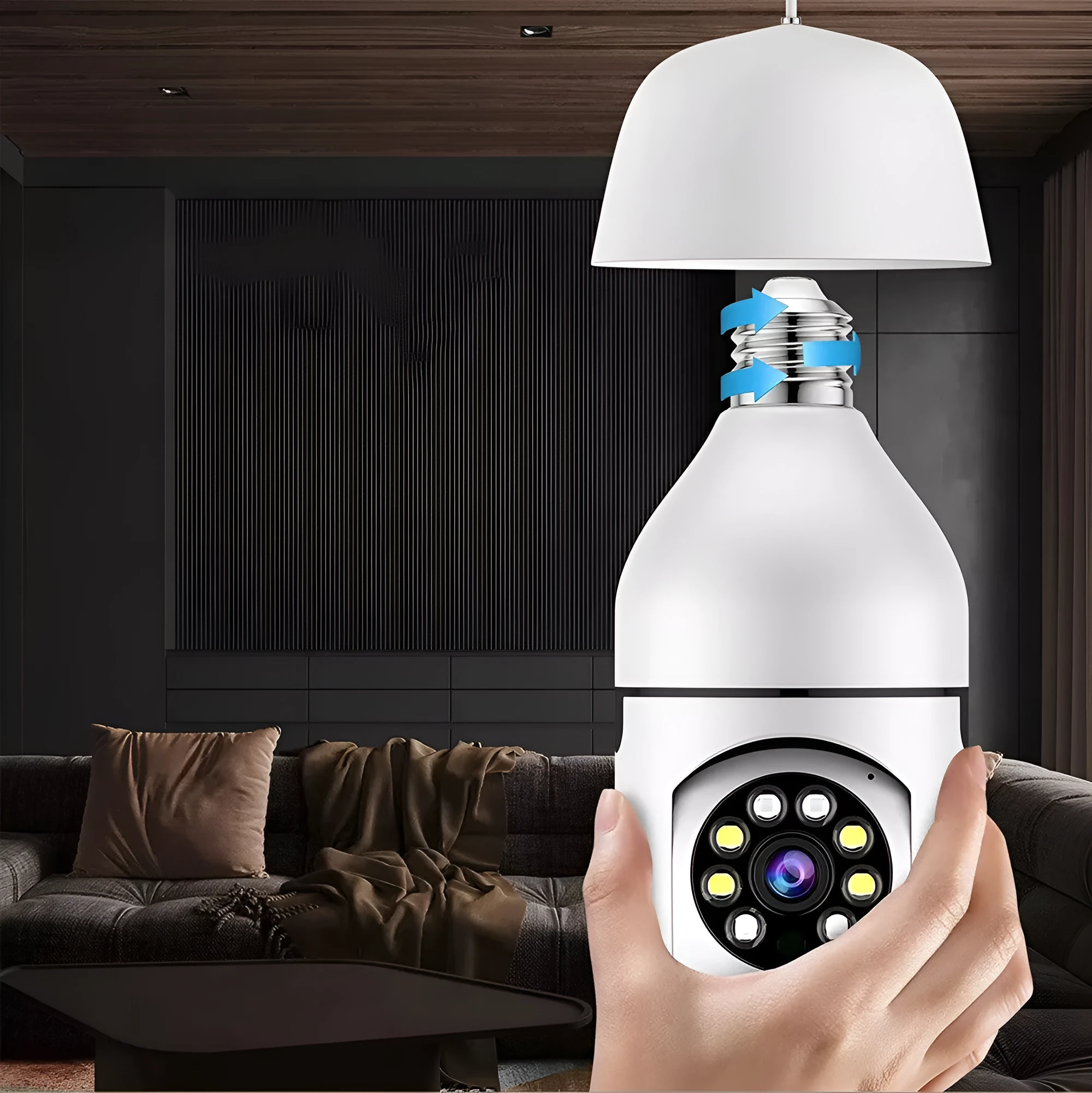White A6 light bulb surveillance camera with 8GB memory card for indoor and outdoor use