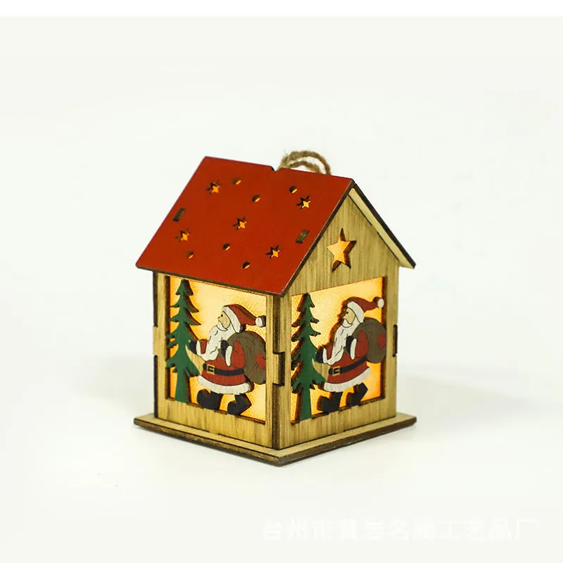 Decorative festive luminous wooden pendant 7cm x 7cm x 9cm, wooden ornament with wick and battery, Snowman B style