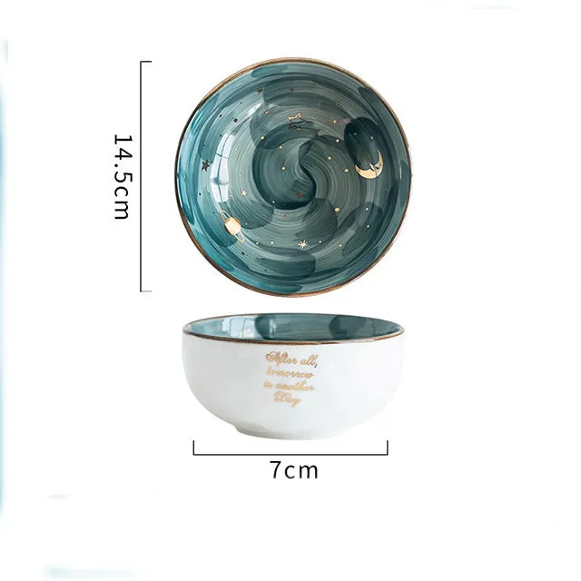 Ceramic breakfast salad bowl with star bowl design in green colour option
