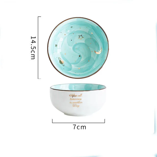 Ceramic breakfast salad bowl with star bowl design in green colour option