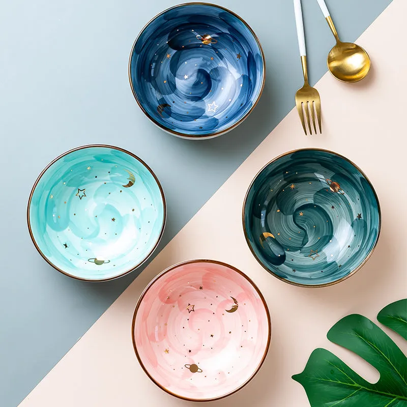 Ceramic breakfast salad bowl with star bowl design in green colour option