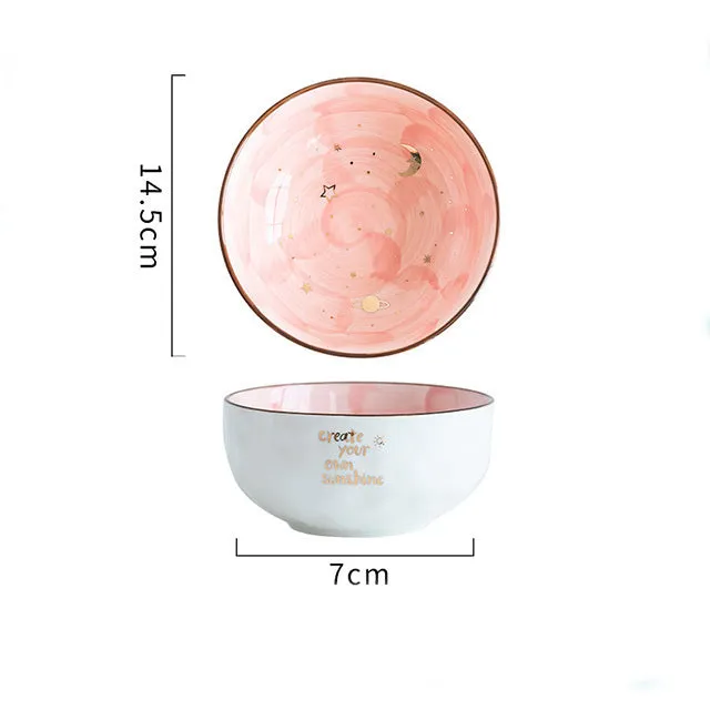 Ceramic breakfast salad bowl with star bowl design in green colour option
