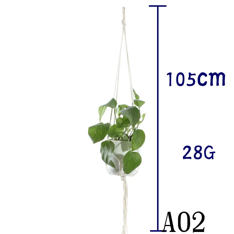 Beige cotton rope flower pot net bag handmade plant hanger hanging basket sling with adjustable bottom