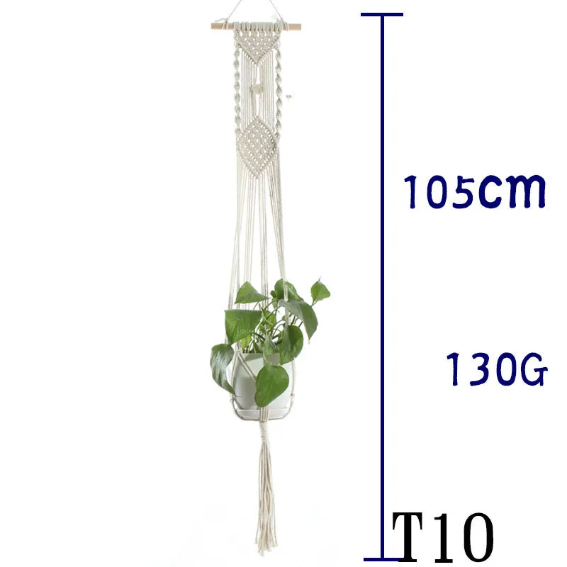 Beige cotton rope flower pot net bag handmade plant hanger hanging basket sling with adjustable bottom