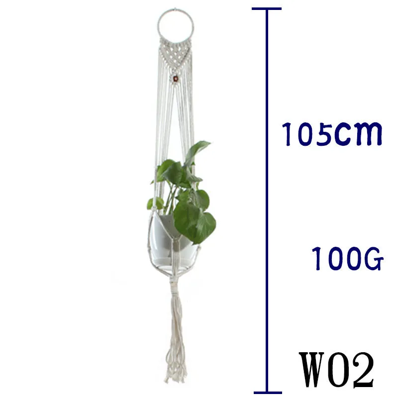Beige cotton rope flower pot net bag handmade plant hanger hanging basket sling with adjustable bottom