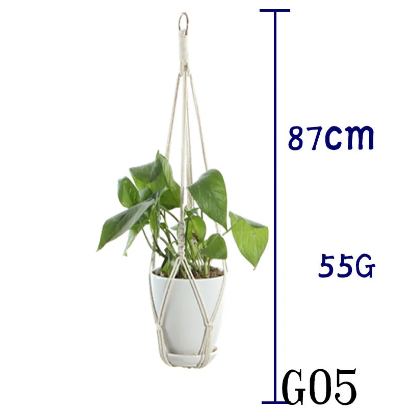 Beige cotton rope flower pot net bag handmade plant hanger hanging basket sling with adjustable bottom