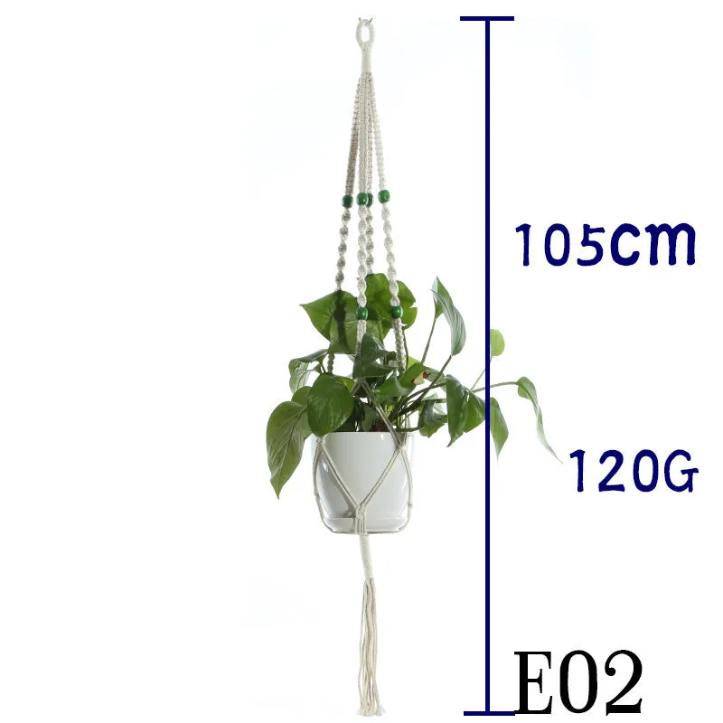 Beige cotton rope flower pot net bag handmade plant hanger hanging basket sling with adjustable bottom