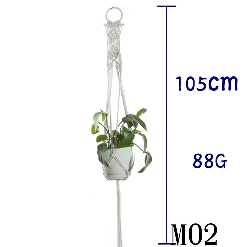 Beige cotton rope flower pot net bag handmade plant hanger hanging basket sling with adjustable bottom