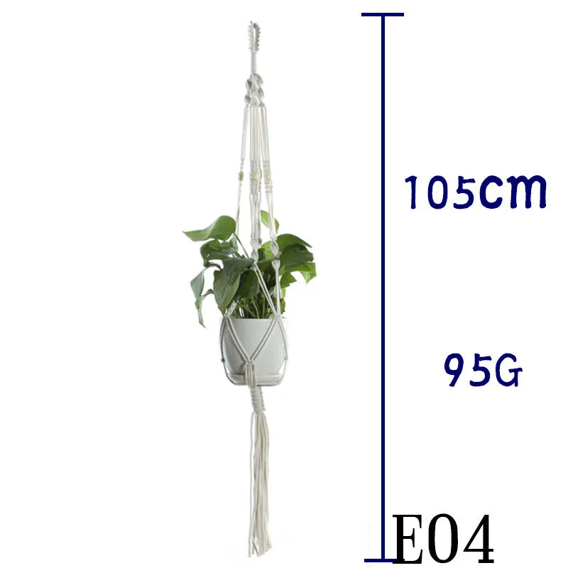 Beige cotton rope flower pot net bag handmade plant hanger hanging basket sling with adjustable bottom