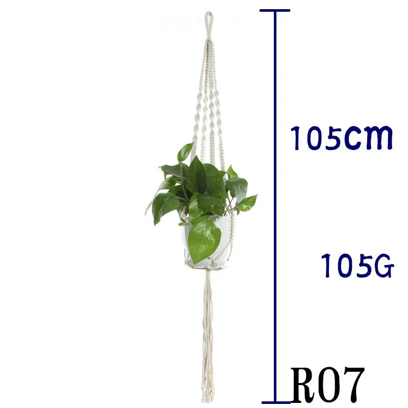 Beige cotton rope flower pot net bag handmade plant hanger hanging basket sling with adjustable bottom