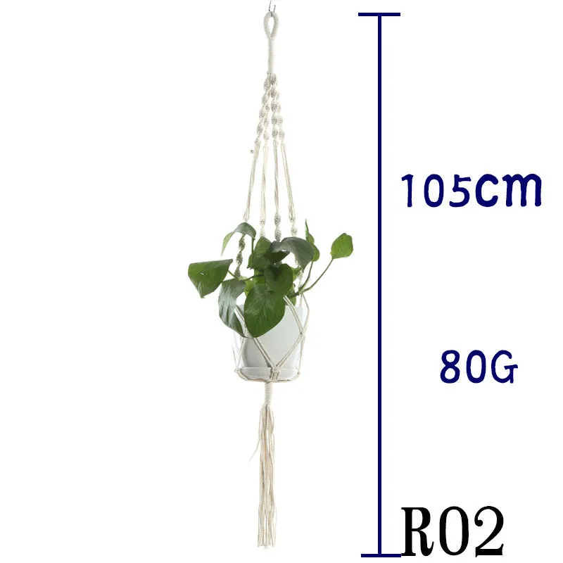 Beige cotton rope flower pot net bag handmade plant hanger hanging basket sling with adjustable bottom