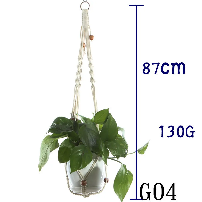 Beige cotton rope flower pot net bag handmade plant hanger hanging basket sling with adjustable bottom
