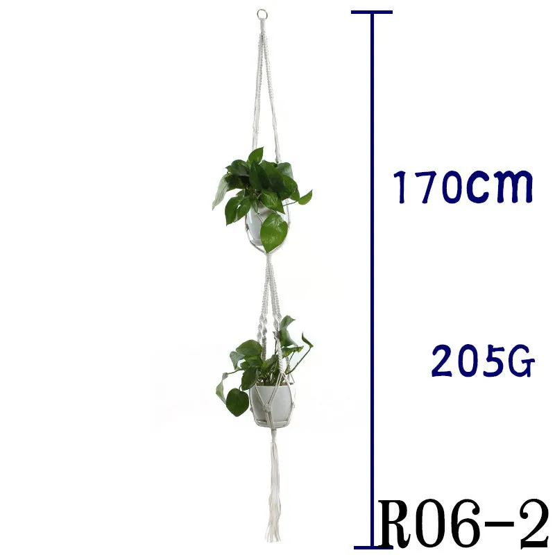 Beige cotton rope flower pot net bag handmade plant hanger hanging basket sling with adjustable bottom