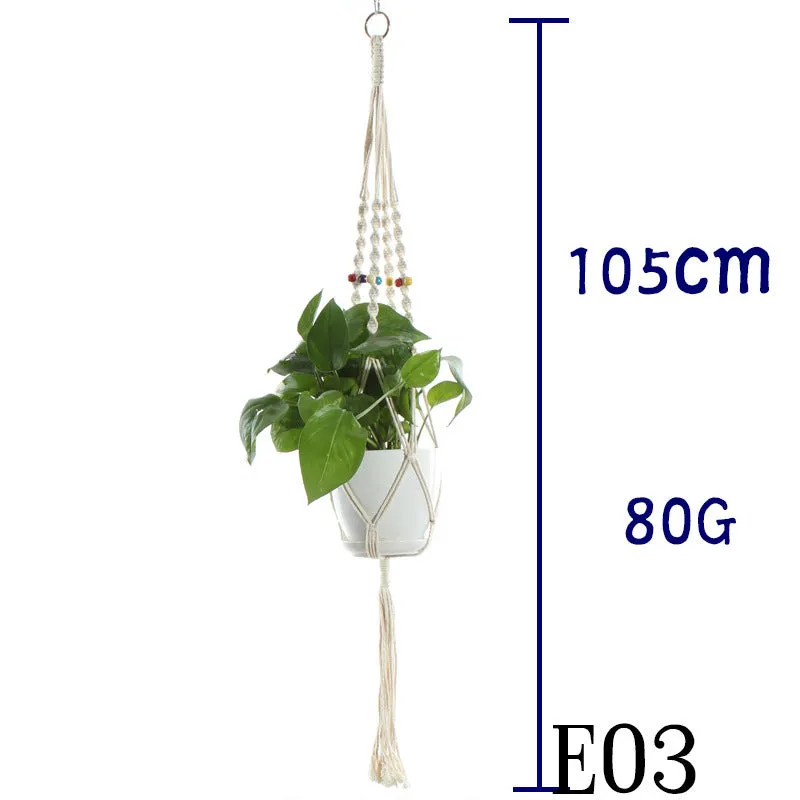 Beige cotton rope flower pot net bag handmade plant hanger hanging basket sling with adjustable bottom