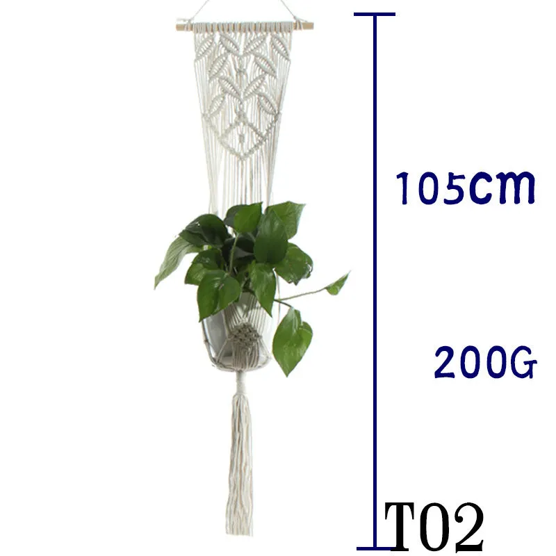 Beige cotton rope flower pot net bag handmade plant hanger hanging basket sling with adjustable bottom