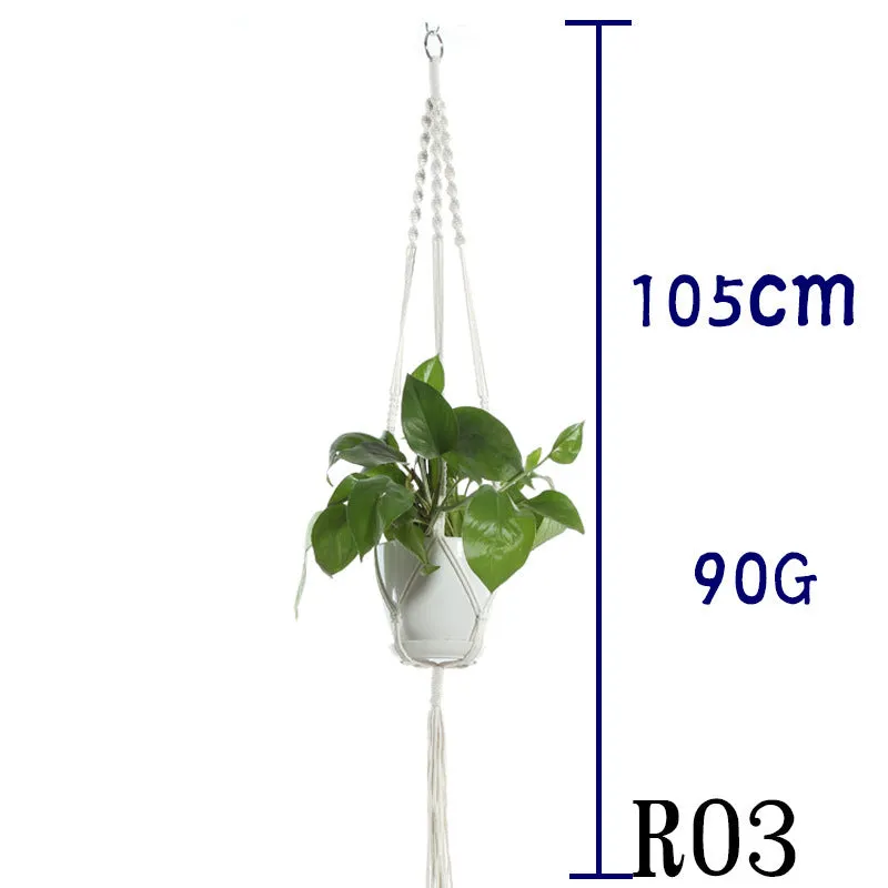 Beige cotton rope flower pot net bag handmade plant hanger hanging basket sling with adjustable bottom