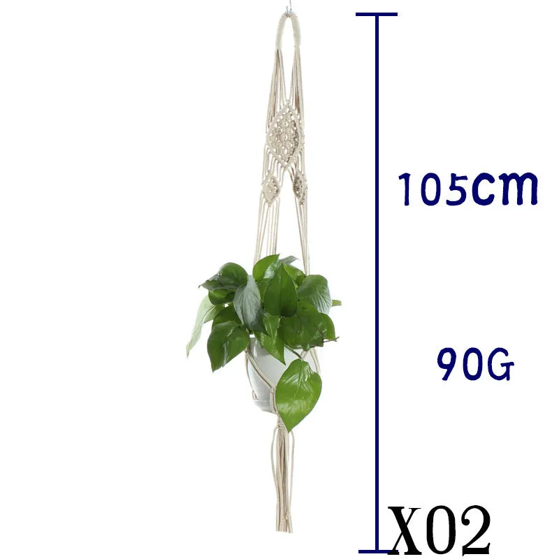 Beige cotton rope flower pot net bag handmade plant hanger hanging basket sling with adjustable bottom