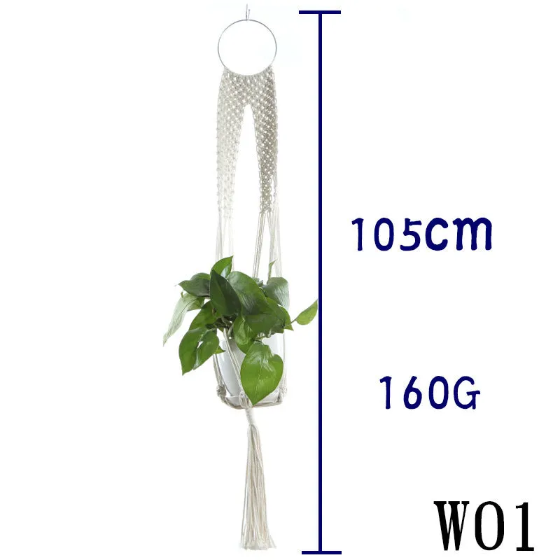 Beige cotton rope flower pot net bag handmade plant hanger hanging basket sling with adjustable bottom