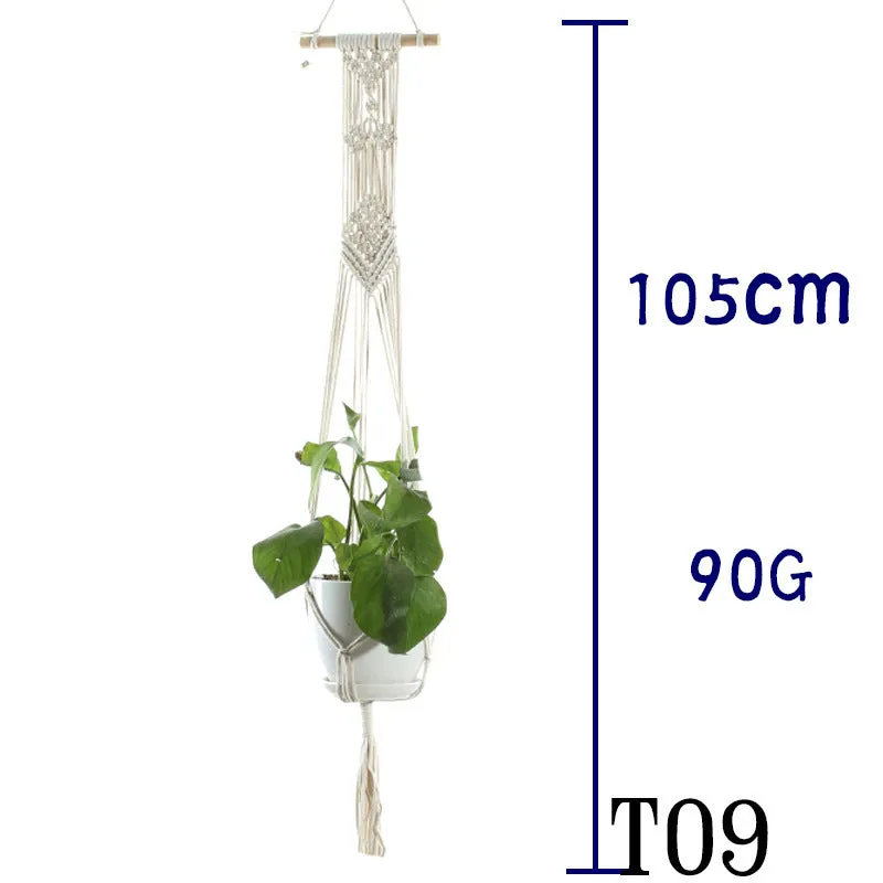 Beige cotton rope flower pot net bag handmade plant hanger hanging basket sling with adjustable bottom