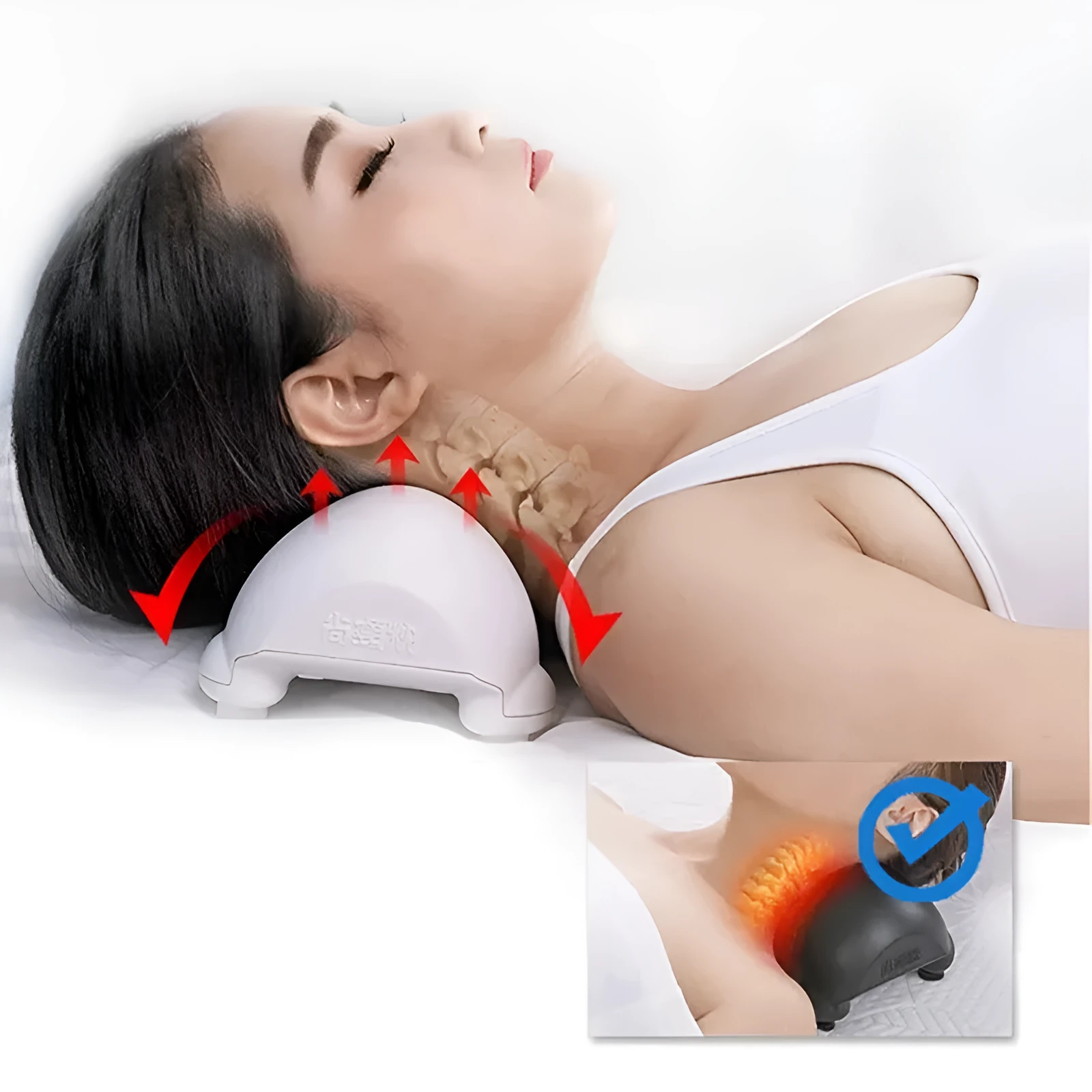 Cervical health neck pillow in white ABS material 24x14.5x10cm for physical traction