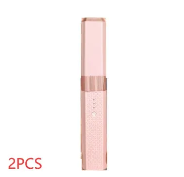 Portable USB 3-in-1 hair straightening curling comb with tourmaline ceramic in girl pink and emerald green on white background