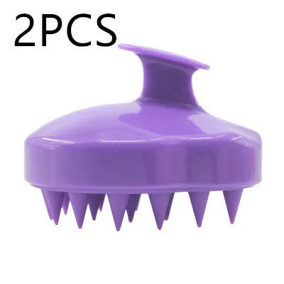 Silicone scalp massage brush with soft bristles in green colour on white background