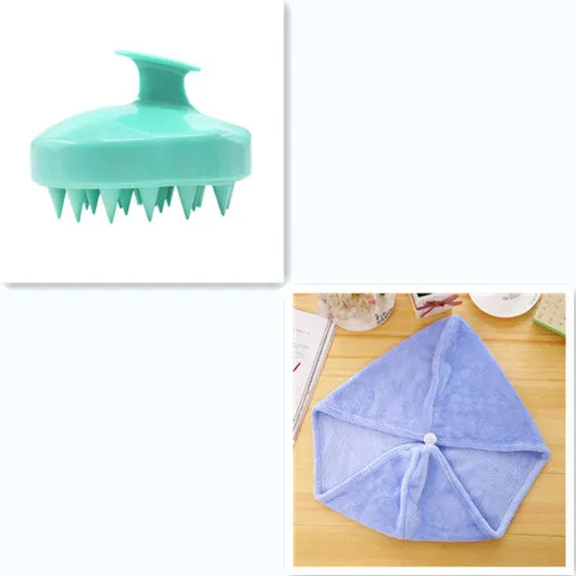 Silicone scalp massage brush with soft bristles in green colour on white background