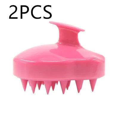 Silicone scalp massage brush with soft bristles in green colour on white background