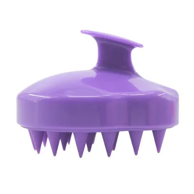 Silicone scalp massage brush with soft bristles in green colour on white background