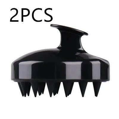 Silicone scalp massage brush with soft bristles in green colour on white background