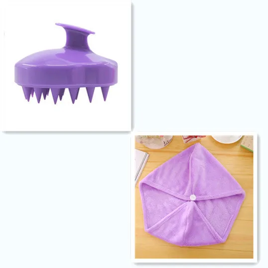 Silicone scalp massage brush with soft bristles in green colour on white background