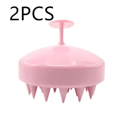 Silicone scalp massage brush with soft bristles in green colour on white background