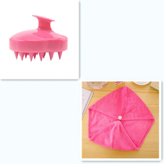 Silicone scalp massage brush with soft bristles in green colour on white background