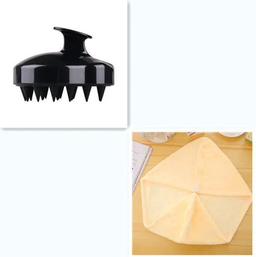 Silicone scalp massage brush with soft bristles in green colour on white background