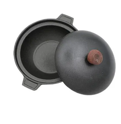 Silver cast iron cooking pot with lid on hob, 18cm size slow cooking stew
