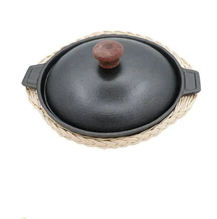 Silver cast iron cooking pot with lid on hob, 18cm size slow cooking stew