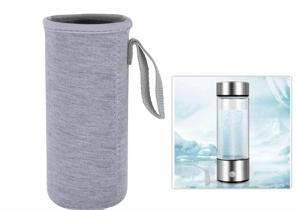 Portable hydrogen water cup with high borosilicate glass body and 304 stainless steel components, showing electrolysis bubbles.