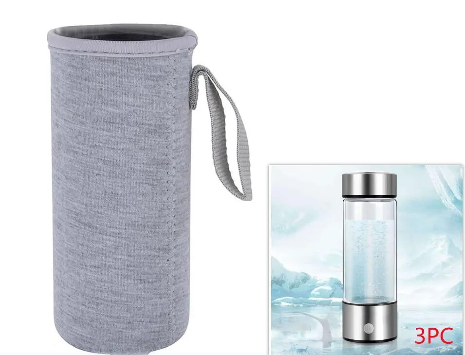 Portable hydrogen water cup with high borosilicate glass body and 304 stainless steel components, showing electrolysis bubbles.