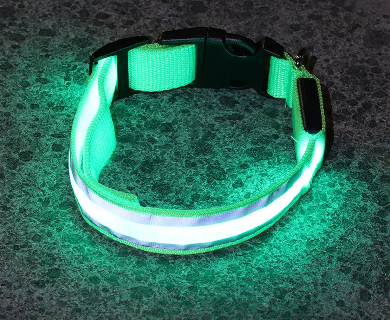 Anti-lost LED luminous dog collar on dog, nylon webbing, monochrome pattern