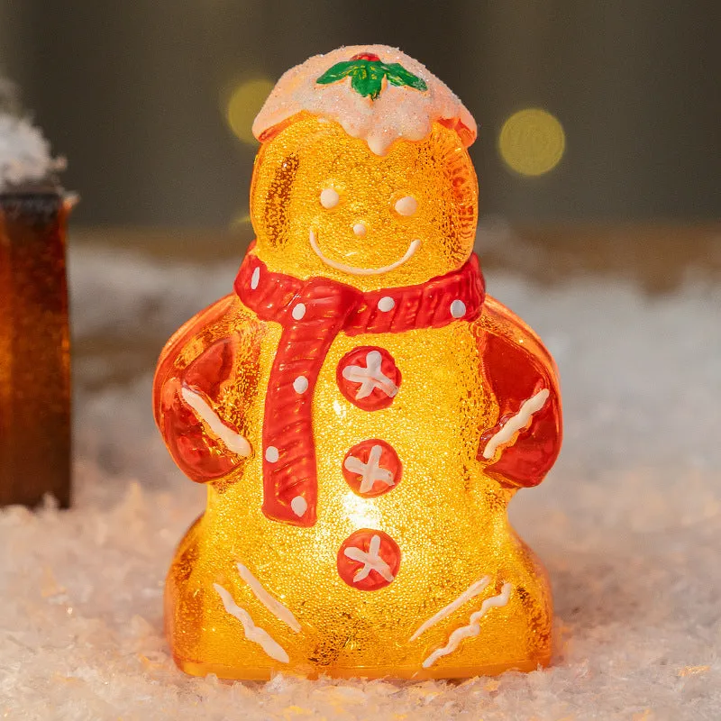 Glowing gingerbread man Christmas ornament with choice of scarf colours on Christmas tree branch