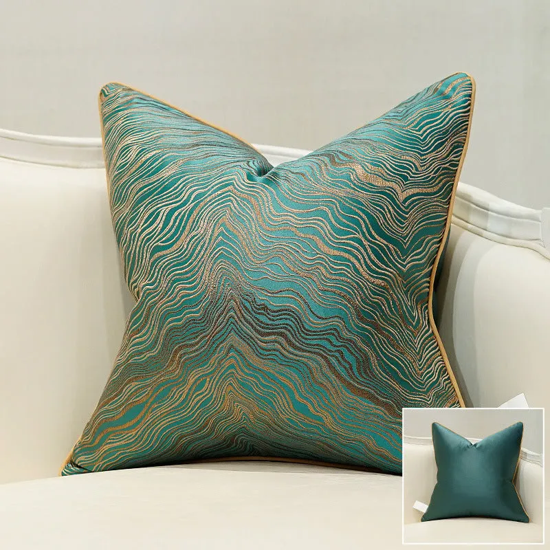 Light luxury stripe sofa cushion jacket in corrugated green colour, 45x45cm size