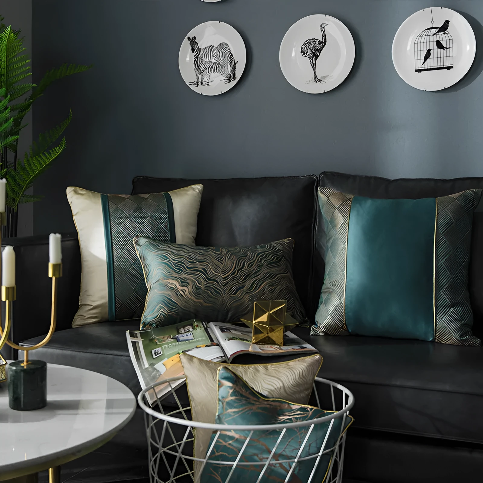 Light luxury stripe sofa cushion jacket in corrugated green colour, 45x45cm size