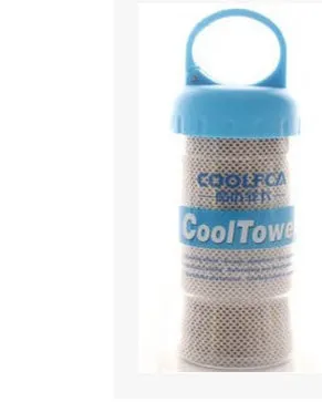 Blue quick-drying cooling towel made from microfiber spandex and kapok 30x100cm
