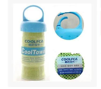 Blue quick-drying cooling towel made from microfiber spandex and kapok 30x100cm