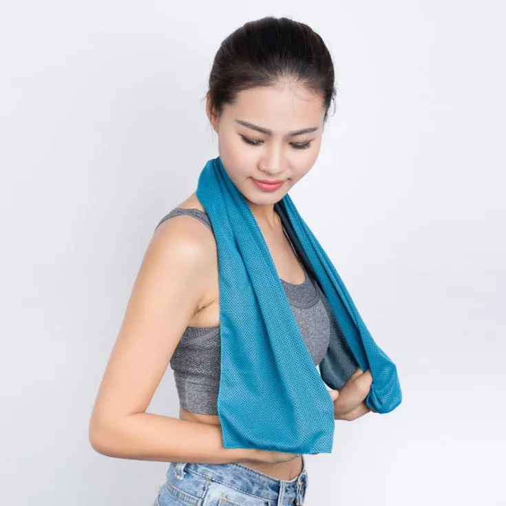 Blue quick-drying cooling towel made from microfiber spandex and kapok 30x100cm