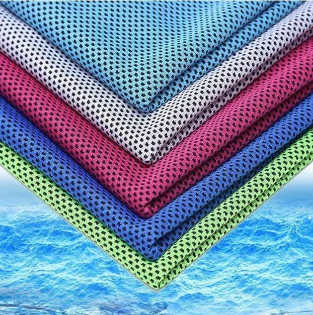 Blue quick-drying cooling towel made from microfiber spandex and kapok 30x100cm