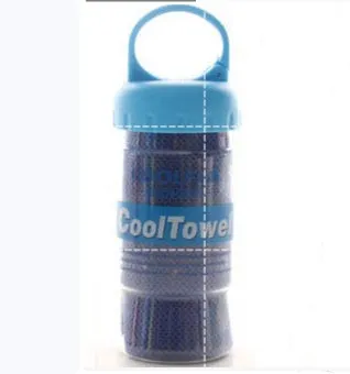 Blue quick-drying cooling towel made from microfiber spandex and kapok 30x100cm