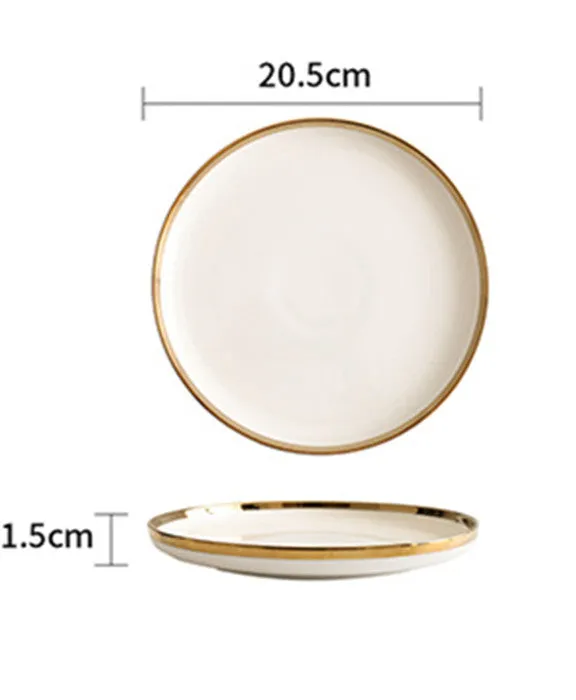 Porcelain bowls and plates with gold trim, American style, 4.5 inch bowl and 8 inch dish on table