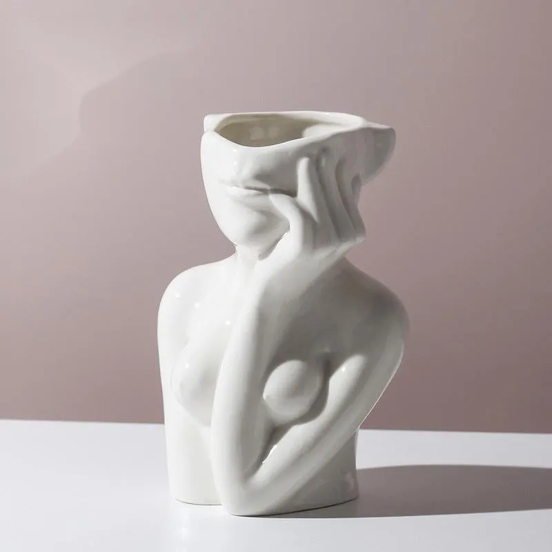 Ceramic human body shape vase with colour glaze finish, size option shown